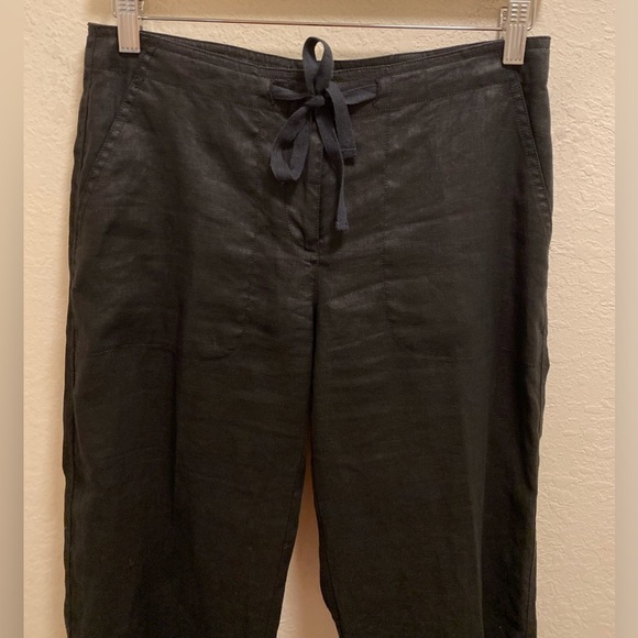 Eileen Fisher Black 100% Organic Linen Lightweight Cropped Pant Size PP - Picture 2 of 9